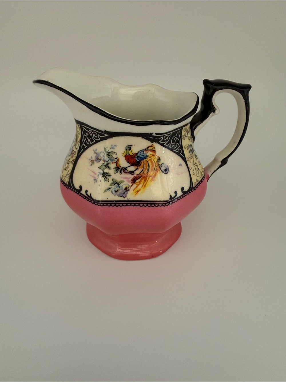Antique Wedgwood Co England Creamer Pitcher Honolulu Pattern Pink Bird Art Deco